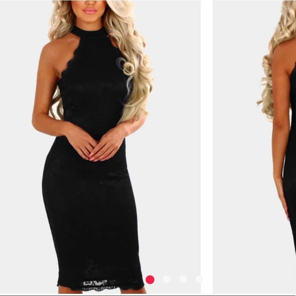 NEW • Boutique • Lace Bodycon Black Halter Dress
